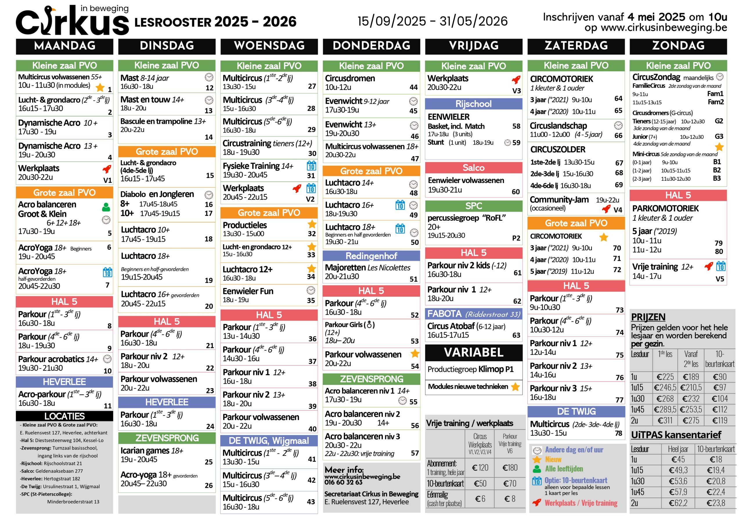Nieuw lessenrooster